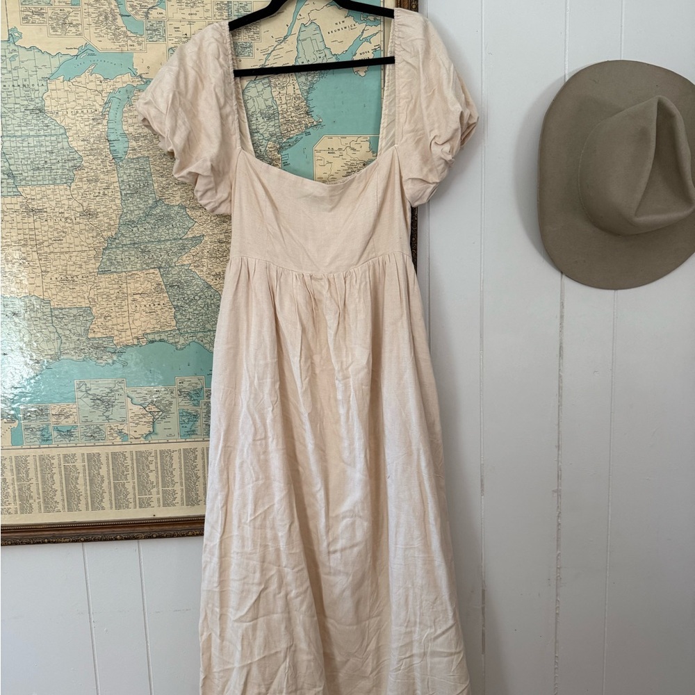 Women’s Cream Midi Dress with Puff Sleeves